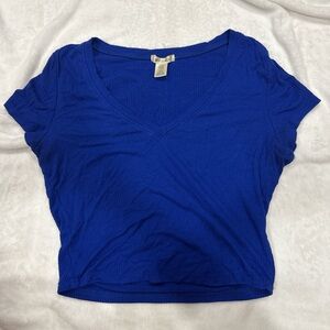 Bozzolo Royal Blue V-Neck Crop Top